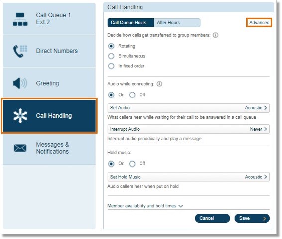 Click Call Handling > Advanced.