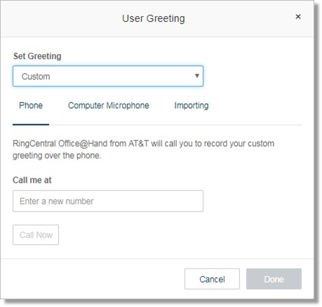 Image of the user greeting menu.