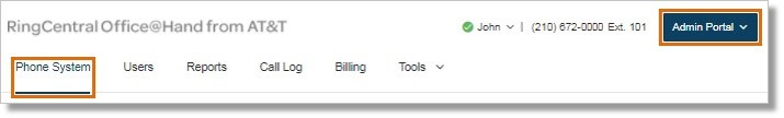 Under the Admin Portal page, click on the Phone System tab.