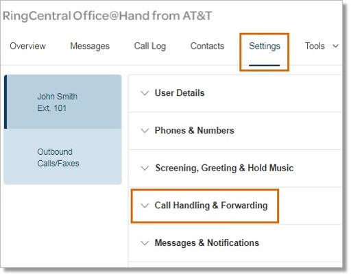 Click Settings > Call Handling & Forwarding.