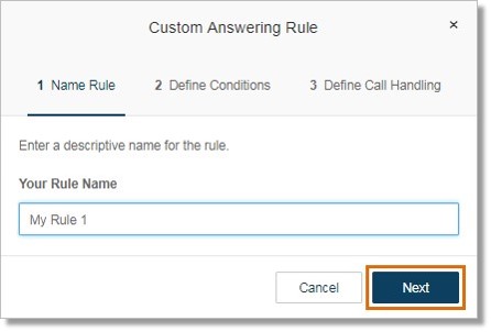 Enter the Rule name to help you identify the custom Call handling rule that you are creating, and then click Next.