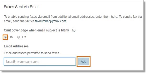 Enter the email address on the Email addresses permitted to send faxes field and click Add.