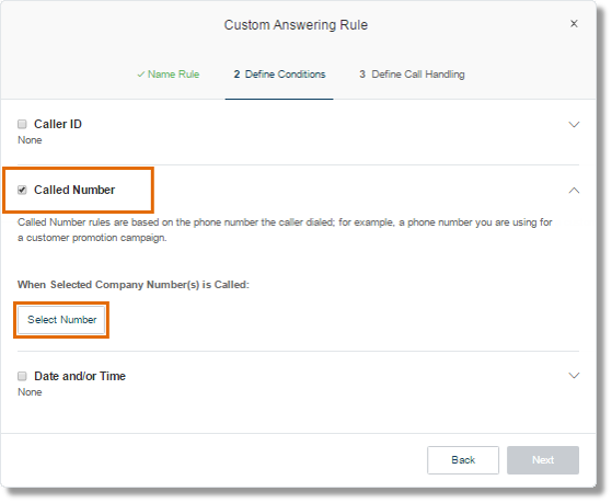 Select Called Number, then click Select Number.