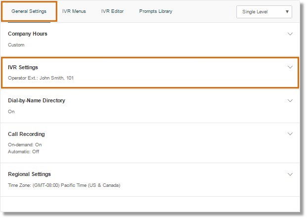 Under the General Settings tab, click IVR Settings.