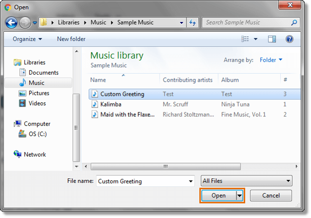 It is recommended to use either .wav or .mp3 audio file formats, otherwise it will not work correctly.