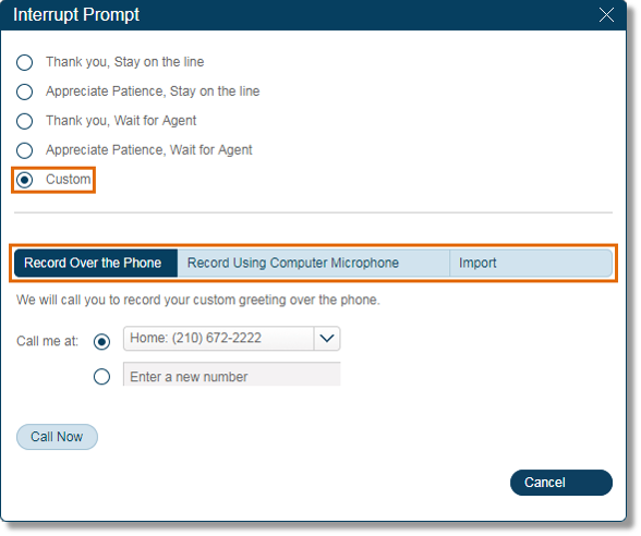 Use the playback controls to listen to the prompt options.