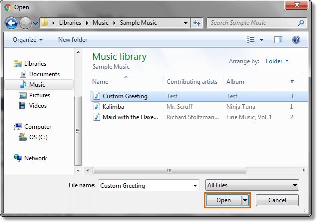 It is recommended to use either .wav or .mp3 audio file formats, otherwise it will not work correctly.