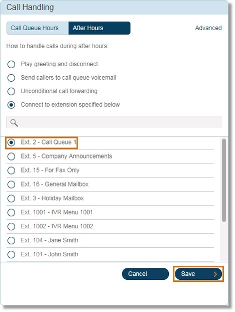 Select the extension where you want the calls to be forwarded to.