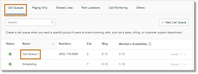 On the Group's list, select the Call Queue Group that you wish to modify.