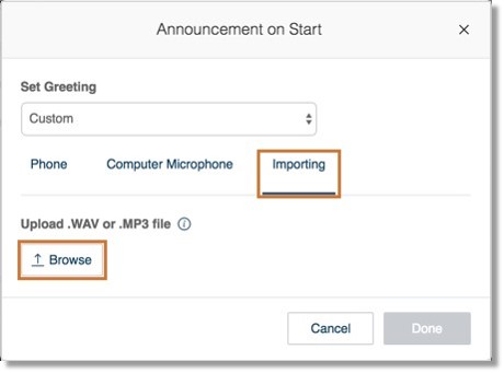 Click the drop-down box below Recording by, then select Importing. Click Browse.