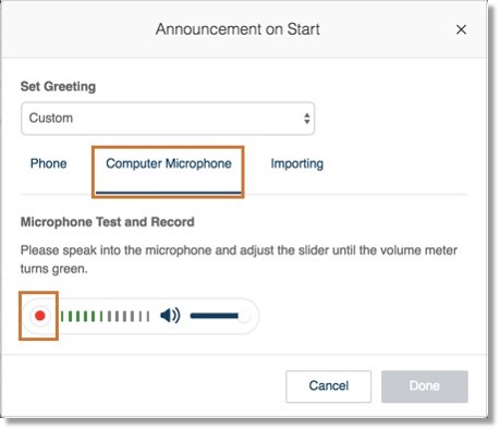 Click the Record button when the volume meter turns into green.