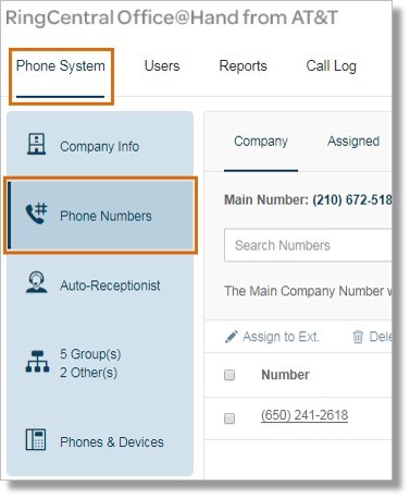Go to Phone System > Phone Numbers.