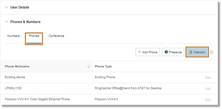 Go to the Phones and Click Intercom.
