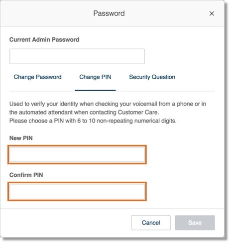 The PIN is used to verify the User's identity when checking their voicemail from a phone or in the automated attendant when contacting Customer Care.