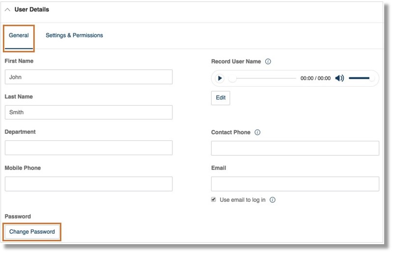 Go to User Details > General, then click Change Password.