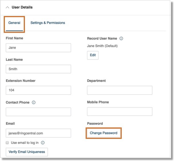 Go to User Details > General, then click Change Password.