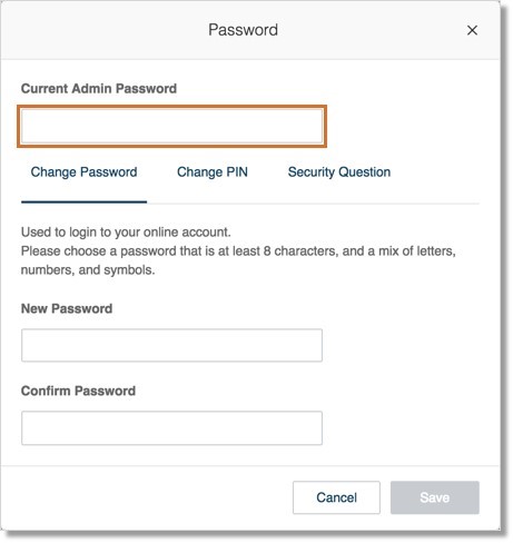 Enter the Current Admin Password.