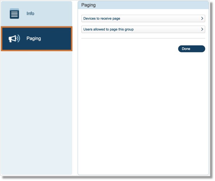On the Paging tab, you may configure the Devices to receive page and Users allowed to page this group.