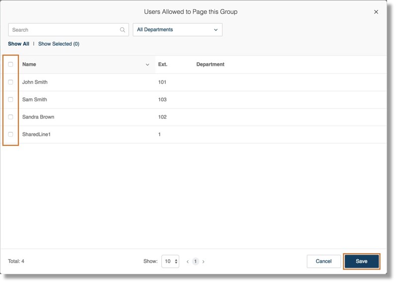 Users allowed to page this group - Select users allowed to page this group from the list.
