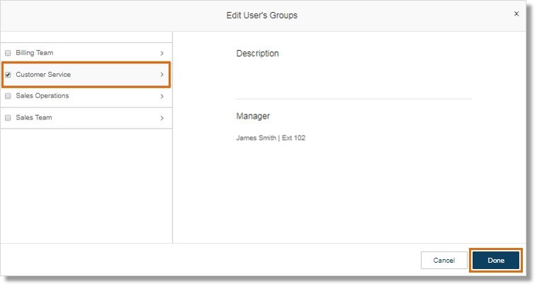 Select a User Group from the list, then click Done.