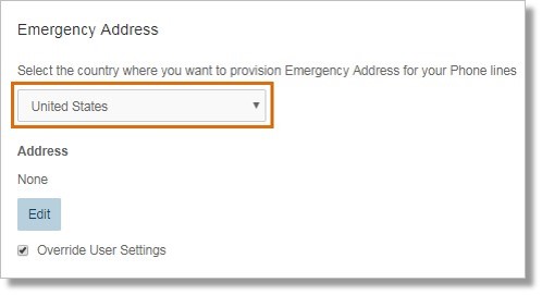 On the User Details section, select the country where the Emergency Address for the Phone lines will be provisioned under Emergency Address.