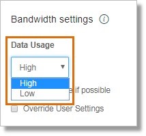 On the User Details section, click on the drop-down arrow to select the Data Usage type under Bandwidth settings.