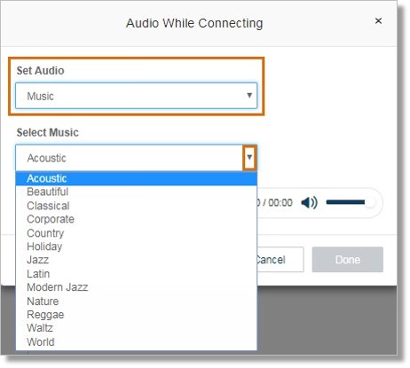 Selecting Music allows you to select the Music type.