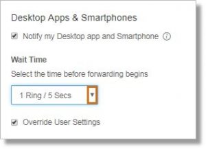 Under Wait Time, click the drop-down arrow to set the number of rings/seconds before the incoming call will be forwarded.