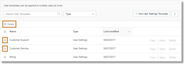 Select the Templates to be deleted from the list, then click the Delete button.