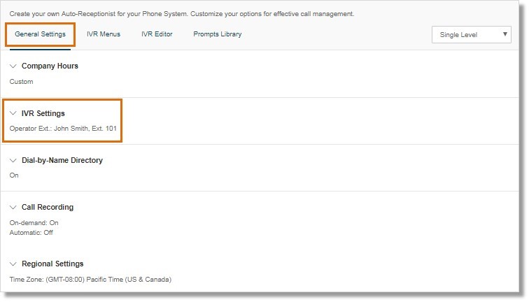 Go to General Settings > IVR Settings.