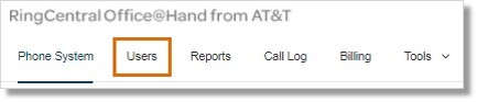The Administrator should log in to the Office@Hand Online Account and go to the Users section on the Admin Portal.