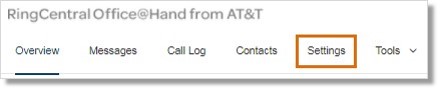 The User should log in to the Office@Hand Online Account and go to Settings.