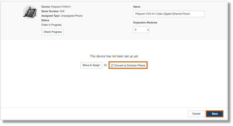 Select an Unassigned Phone and click Convert to Common Phone.