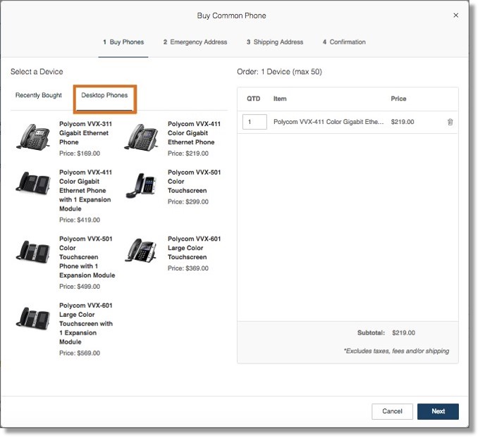 Select a Desk Phone(s), then click Next.