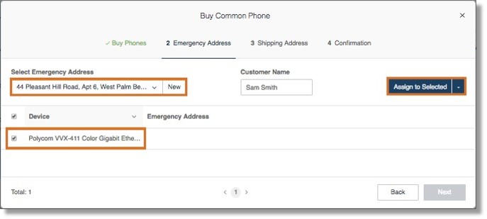 Select an Emergency Address. You may select from your list of saved addresses or add a new Emergency Address.
