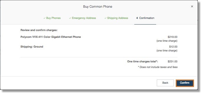 Review and confirm the charges. Click Confirm to complete the order process.
