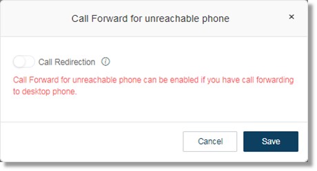 Image of the call forwarding for unreachable phone pop up.