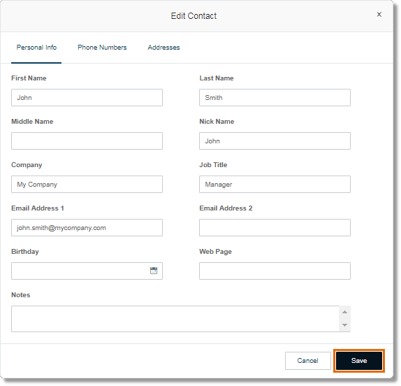 Edit your contact's details, and then click Save.