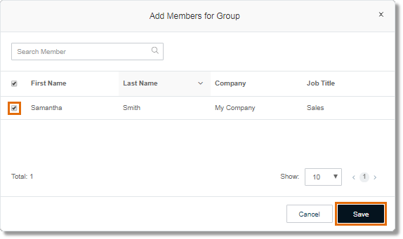 Click the checkbox on the contact that you want to add to the Contact Group, and then click Add.