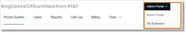 To switch to My Extension view, hover your mouse over Admin Portal, and then click My Extension.