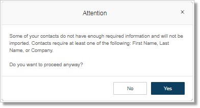 Some of your contacts do not have enough required information and will not be imported.