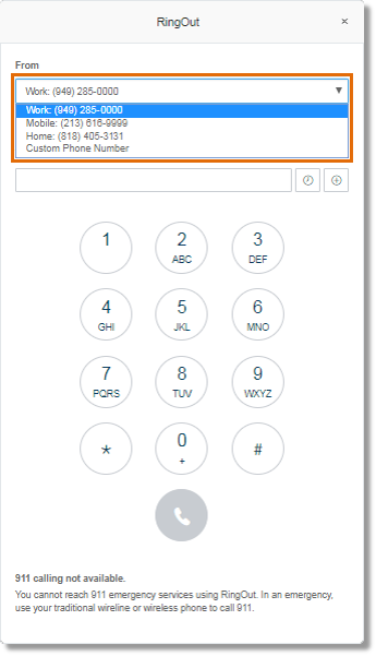 Click the drop-down list to choose a phone number you want to use to talk to the person you want to call.