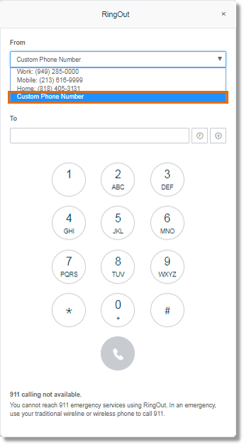 You can also enter a phone number that is not included in the list by selecting the Custom phone number option.