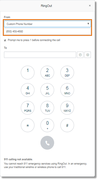 When you select Custom Phone Number, you will be provided with a box where you can enter the phone number you want to use to make the call.