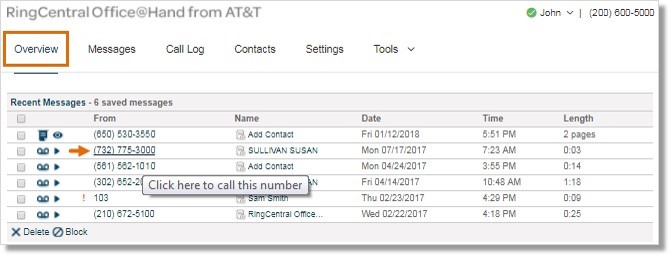 Administrators who are logged in to their own extension and Users can click a number from the list.