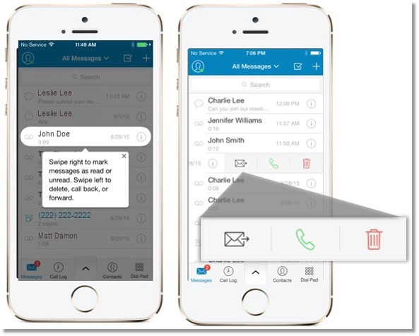 The Swipe feature provides Users with quick commonly used actions for handling Messages or Managing Favorites and Documents.