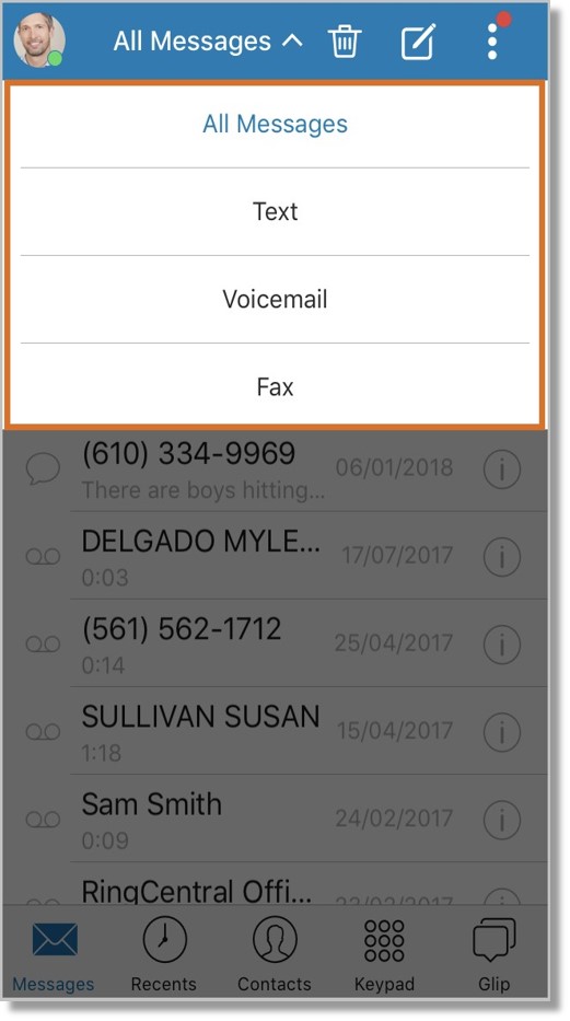 When opening Messages, it will view all messages by default.