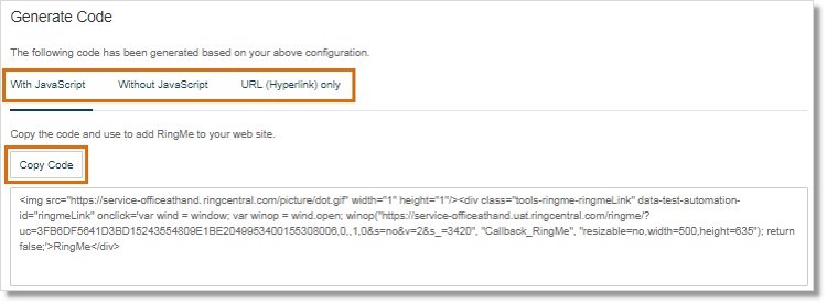 Select a code to generate, then click Copy Code.