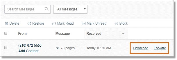 Deleted voicemail or fax messages are stored in the Deleted Items folder up to 5 days.