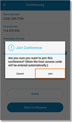 If VoIP Calling is disabled, you can still join the conference as Host.